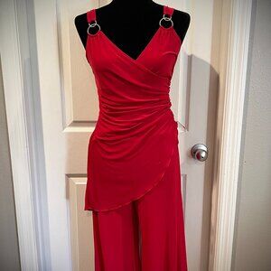 Vintage Janine Red Dress Pants and Top Set, decorative bedazzled straps - M